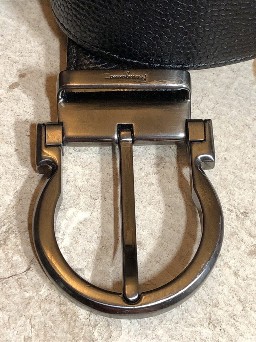 Salvatore Ferragamo Gun Metal tone Buckle black Brown 