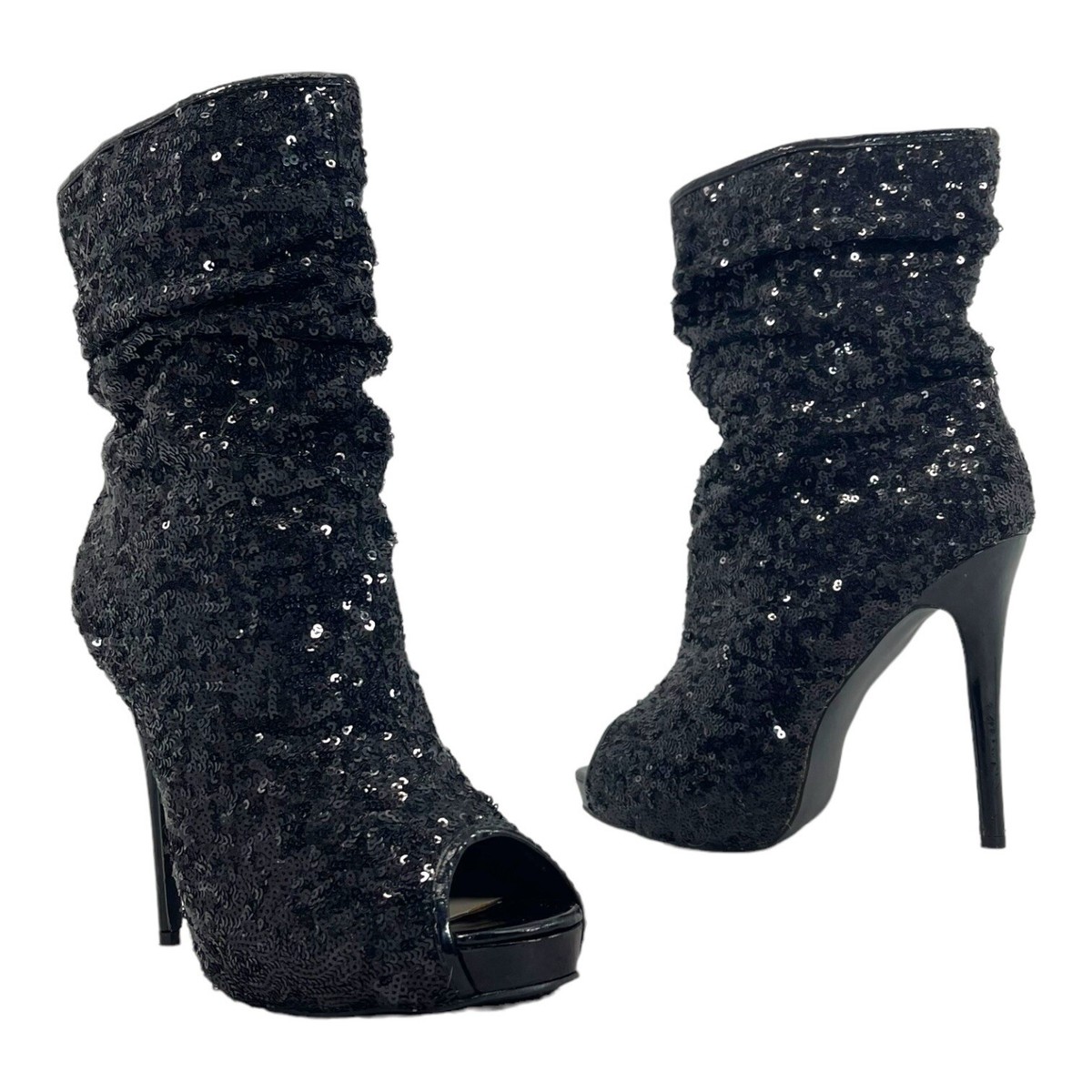 Stiletto Boots Sequin Peep Toe Booties BOSTON PROPER Womens