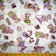 BTY Teddy Bear 94" Wide WHITE Cotton Fabric By The Yard Dancing Reading Bears