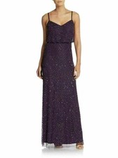 Adrianna Papell Embellished Blouson Gown Sz 4 Amethyst