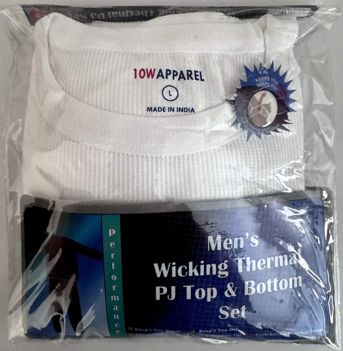 10W APPAREL Men’s Wicking Thermal PJ Set Top and Bottoms Sz L NEW