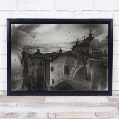 Broken Reality surreale Kirche schwarz-weiß Wandkunstdruck