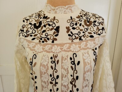 RARE Vintage 1970s Brown Mexican Hand Embroidered Lace Inset Dress | eBay RARE Vintage 1970s Brown Mexican Hand Embroidered Lace Inset Dress | eBay