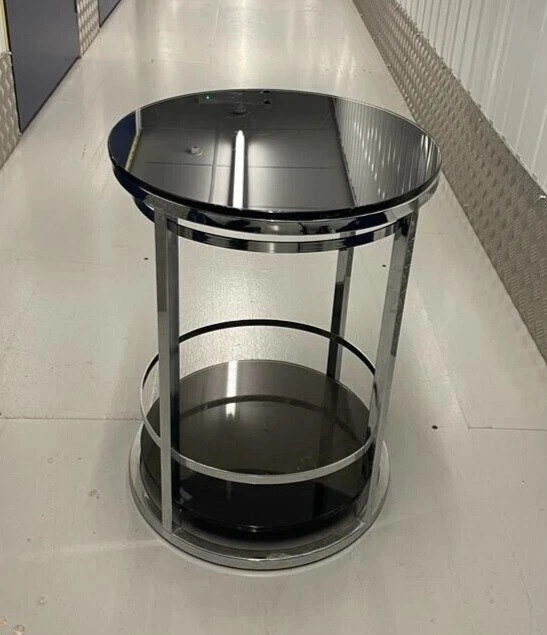 Black Tempered Glass Chrome Round Side Table Mini Bar Table
