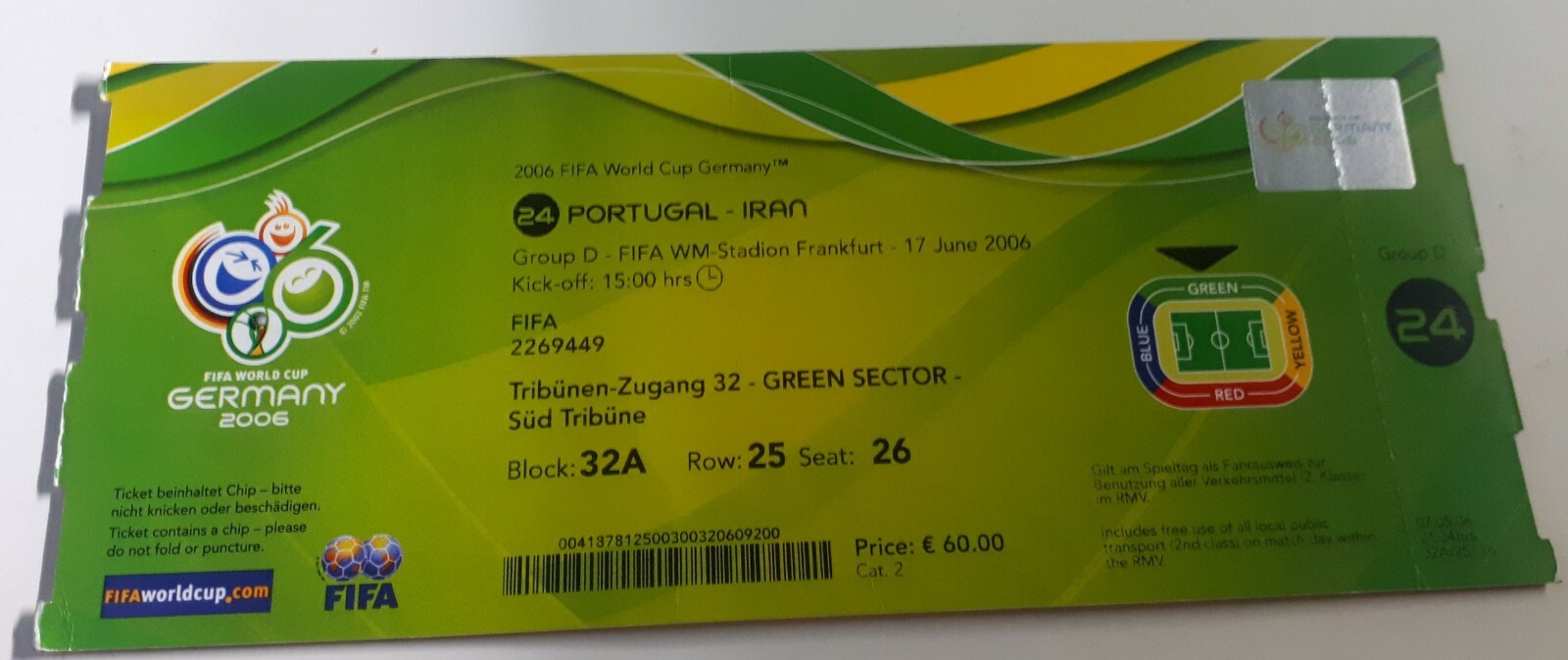 Ticket of Rookie Cristiano Ronaldo 1st scoring in World Cup RARE