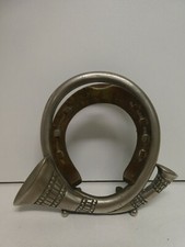 CAST METAL BRASS HORSE SHOE HUNT HORN FRAME PICTURE CLOCK BUC CO POCKET WATCH