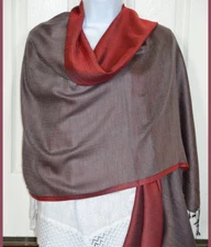 Hand Woven Double Sided Silk Shawl in Red and Gray Color from India!