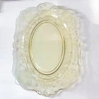Vintage 1930s Depression Glass Oval Serving Platter 12.5” Etched Floral