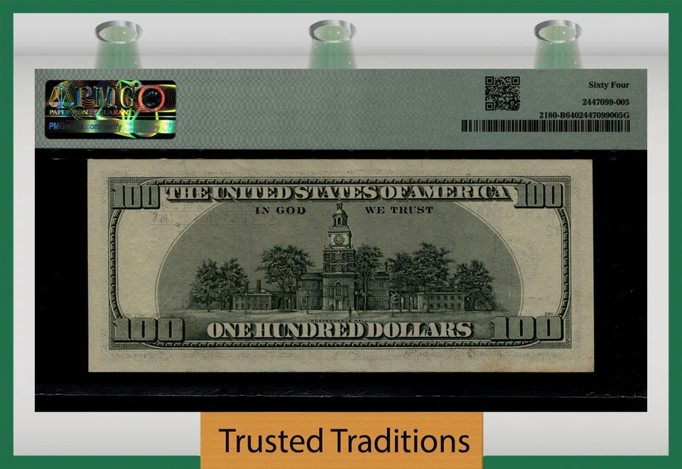 TT FR 2180-B 2006 $100 FRN NEW YORK (HBP BLOCK) PMG 64 CHOICE UNCIRCULATED - Image 2 of 2