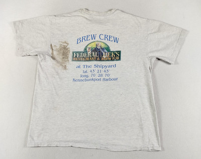 Vintage Hanes Shirt Mens Large Heathered Federal Jack's Brew Crew Beer Pub Maine