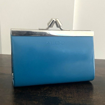 ALDO Blue Women s Coin Wallet Kiss Lock Frame Folding Coin Pocket Geometric
