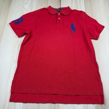 Polo Ralph Lauren Mens Red Blue Big Pony Short Sleeve Custom Fit Polo Shirt XL