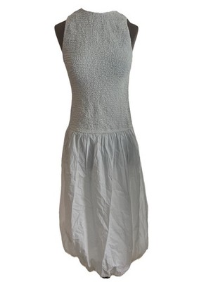 Zara Maxi Dress White Balloon Hem Textured XS White unique Dressy Formal Party