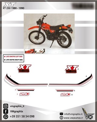 Aufkleber XT 250 1980-1990 ROT Grafiken/Stickers/Decal/Graphics