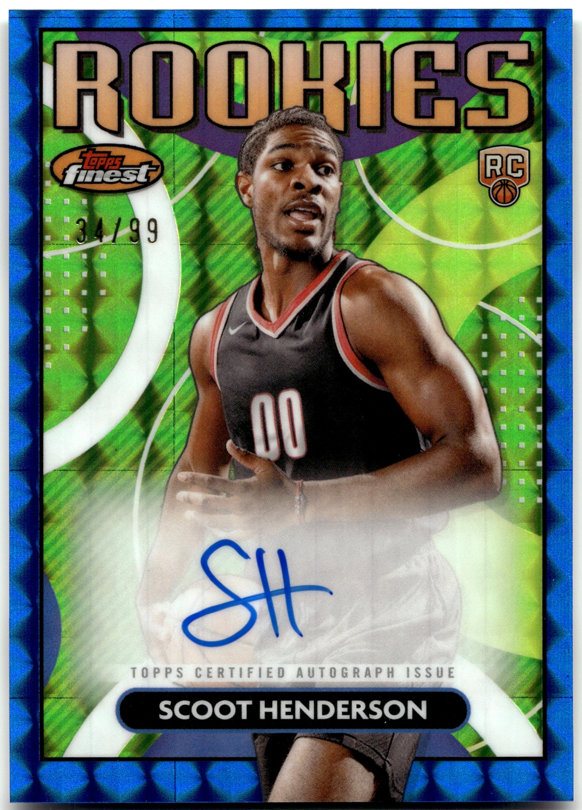 2023-24 Finest #RFA-SH Scoot Henderson Auto Blue Geometric #/99