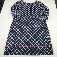 Lands End Nautical Chain Print Dress Navy White 3/4 Sleeve Knit Classic Size M