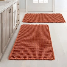Orange Set of 2 Waffle Bathroom Rugs, Boho Bath Rugs Non Slip Washable, Super...