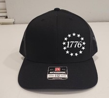 1776 stars embroidered all black Richardson 112 snapback hat