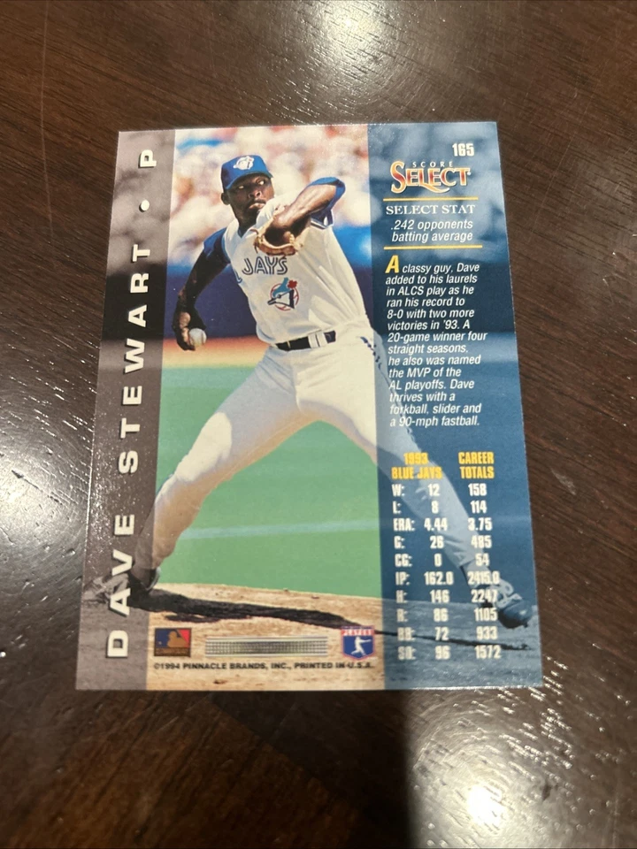 1994 Score Select - Dave Stewart #165 - Image 2 of 2