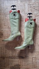 Cowboystiefel Damen 37,Leder, grün, seitliche Strasssteine, Handarbeit aus Italy
