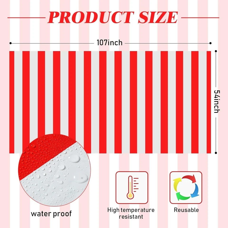 Large Rectangular Red and White Striped Tablecovers: Perfect for Holiday Parties - Image 4 of 4