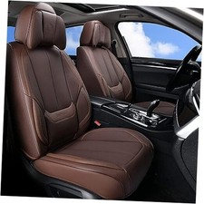 Front and Back Seat Covers 5 Pieces, Waterproof Nappa FullSet Brown Pillow 