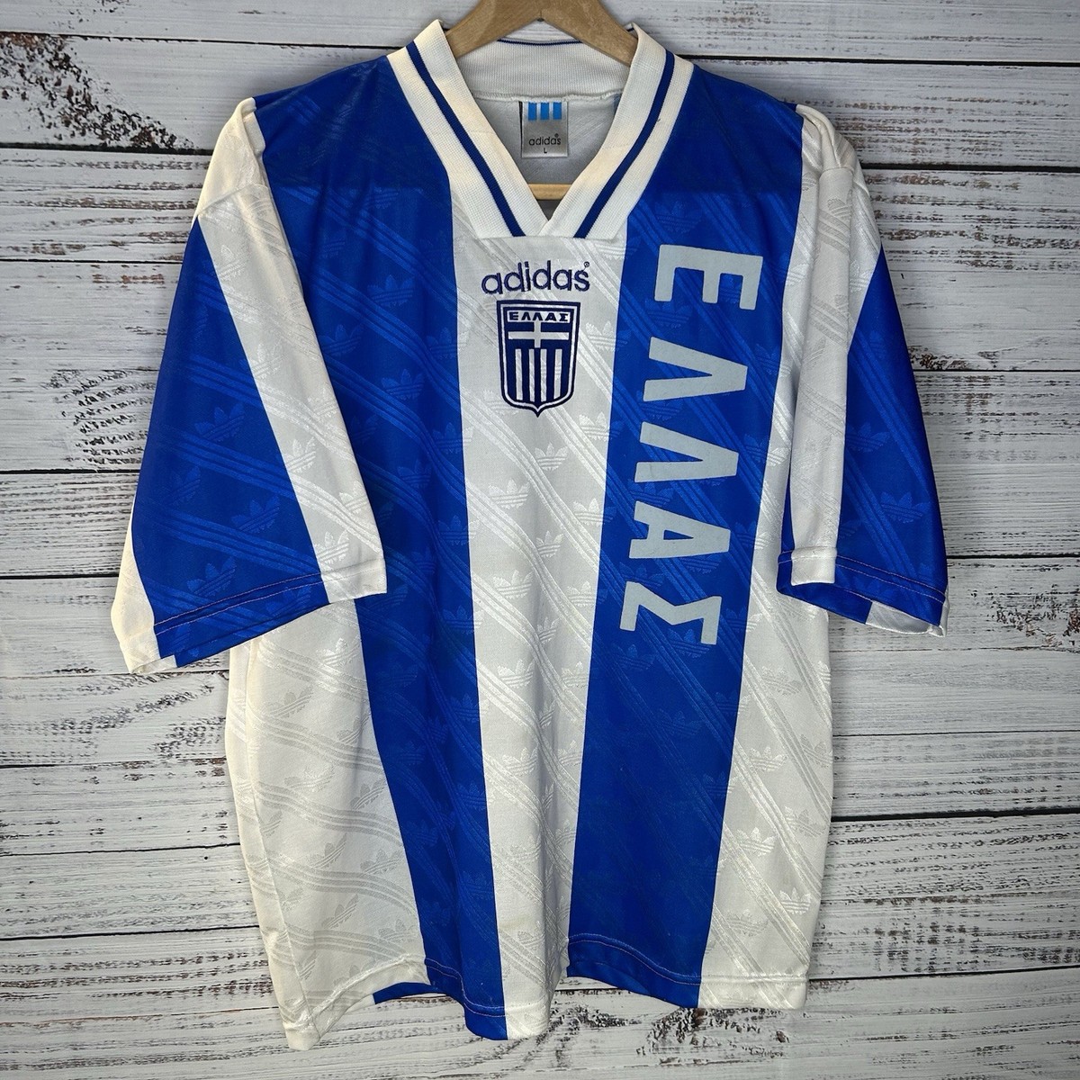 Vintage Adidas Greece National Football Team Trefoil Striped