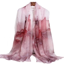 100% Silk large Scarf Women neckerchief Shawl Wrap floral coffee brown MY206