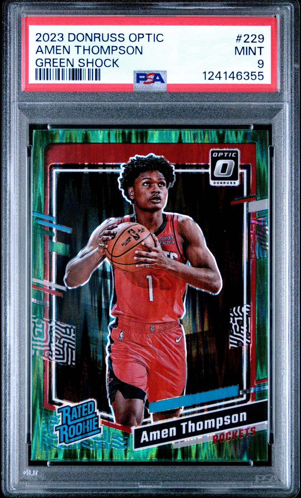 2023 PANINI DONRUSS OPTIC GREEN SHOCK #229 AMEN THOMPSON ROOKIE RC PSA 9