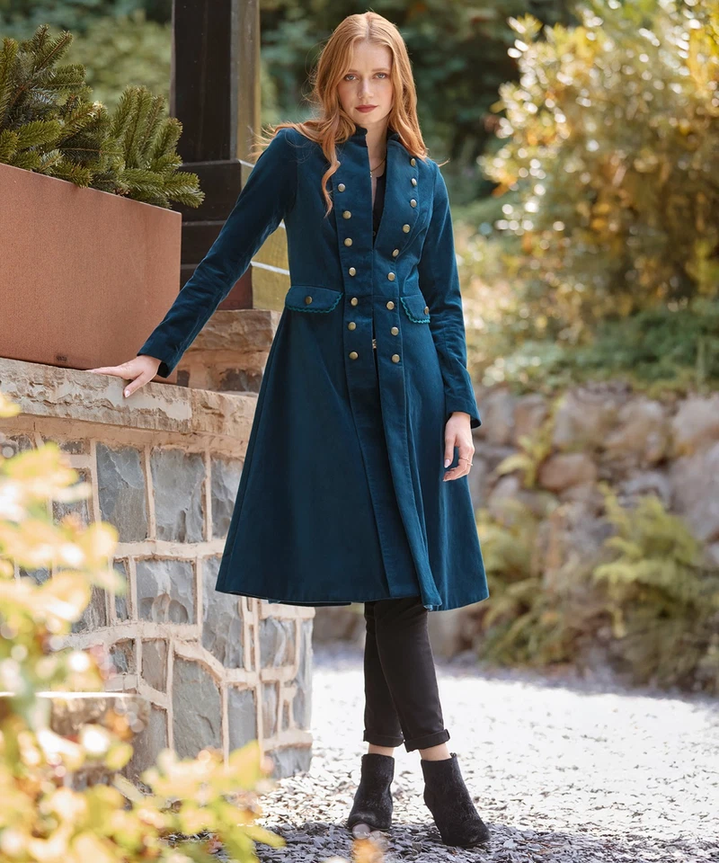 Joe Browns Womens Mandarin Collar Longline Military Moleskin Coat Green - Image 3 of 4