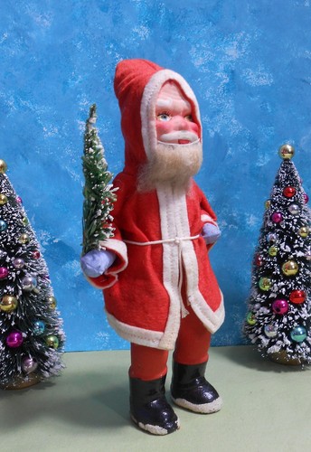 German Santa with Papier-Mache , Germany, Fur Beard, 8 1/2" Tall - Picture 2 of 4
