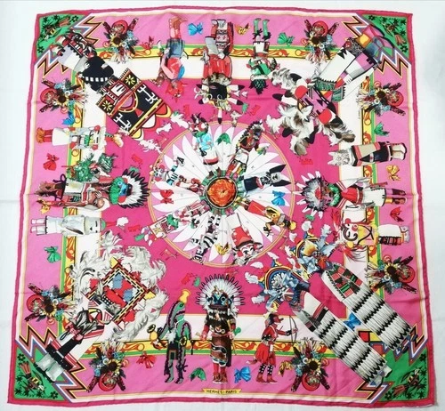 Hermes Carré 90 KachinasVintage (Kermit Oliver ) pink　Rare color：JPN