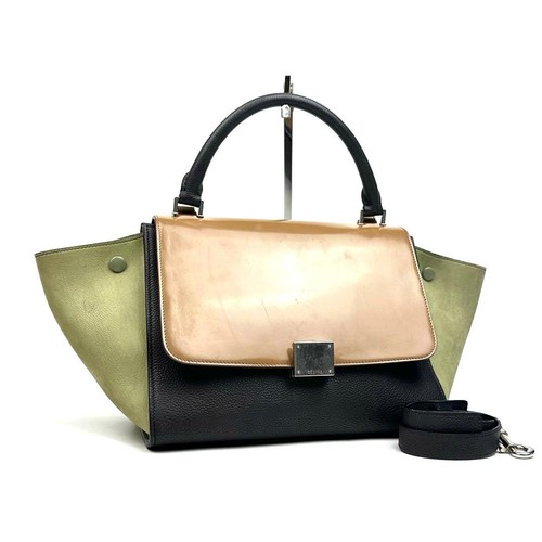 CELINE Trapeze 2Way Leather Handbag Beige Excellent From Japan