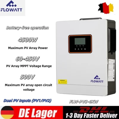 FLOWATT 6KW Solar MPPT Hybrid Inverter Dual PV Inputs Battery-Free Operation Max PV 500V