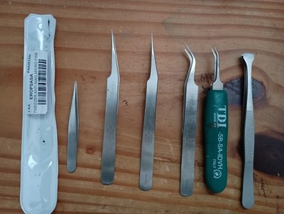 High Precision Tweezers set of 7 different sizes and types - Fine Tips