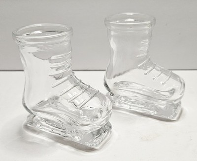Pair of Final Touch Clear Glass Whiskey Ice Hockey Skates Boot Shot Glasses
