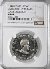 1947 50C LINDBERGH FLIGHT C. SMITH SO-CALLED HALF DOLLAR NGC MS67 #8405244-034