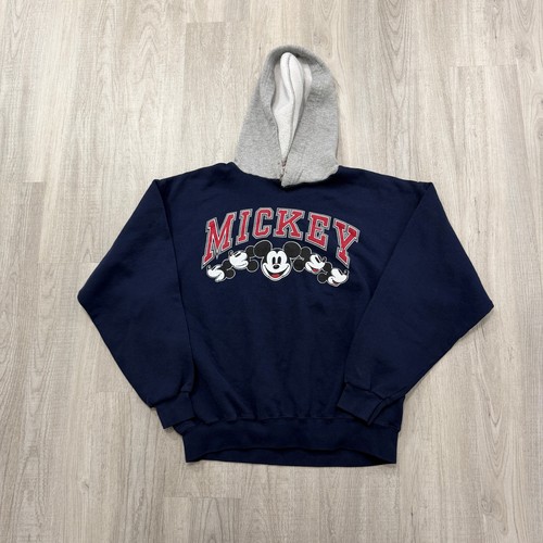 Vintage Disney Mickey Mouse Hoodie Men's Medium Blue Sweatshirt 90s Pullover