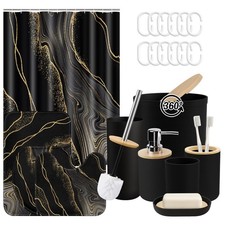 Tayney Bathroom Decor and Accessories Set of 10, Marble Black