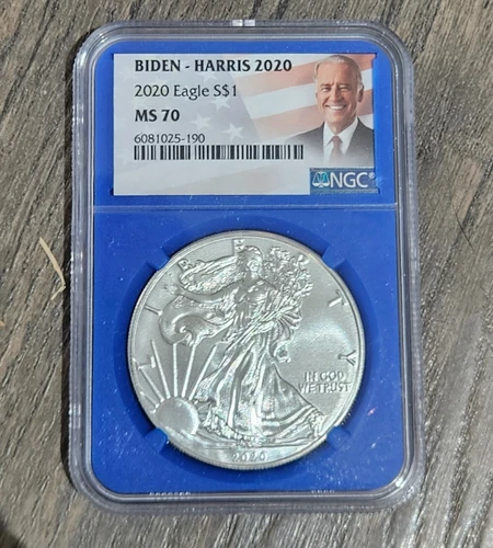 2020 $1 1-oz T2 American Silver Eagle NGC MS70 Biden/Harris Label