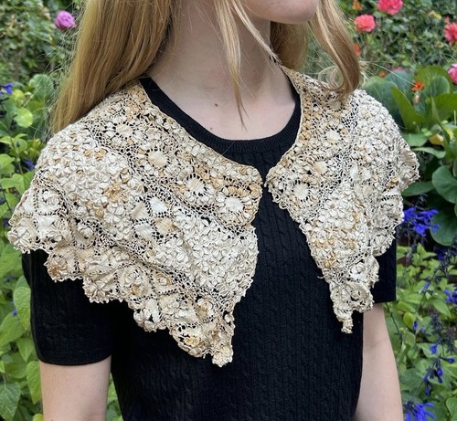Antique Edwardian Collar Yoke Crochet Silk? Large Handmade Victorian