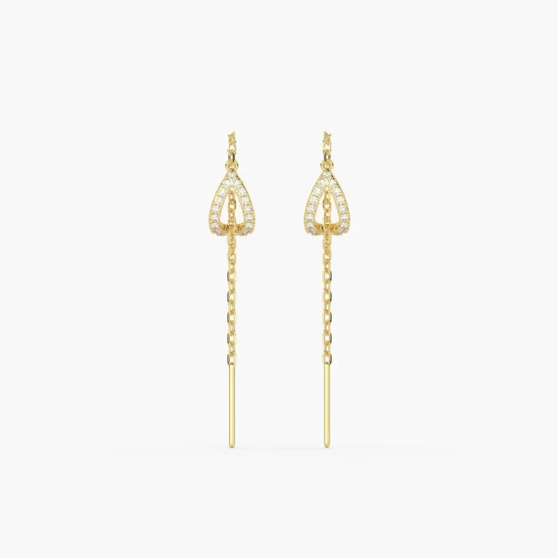 1Ct Round Cut Lab Created Diamond Threader Drop Earrings 14k Yellow Gold Plated - Image 4 of 4