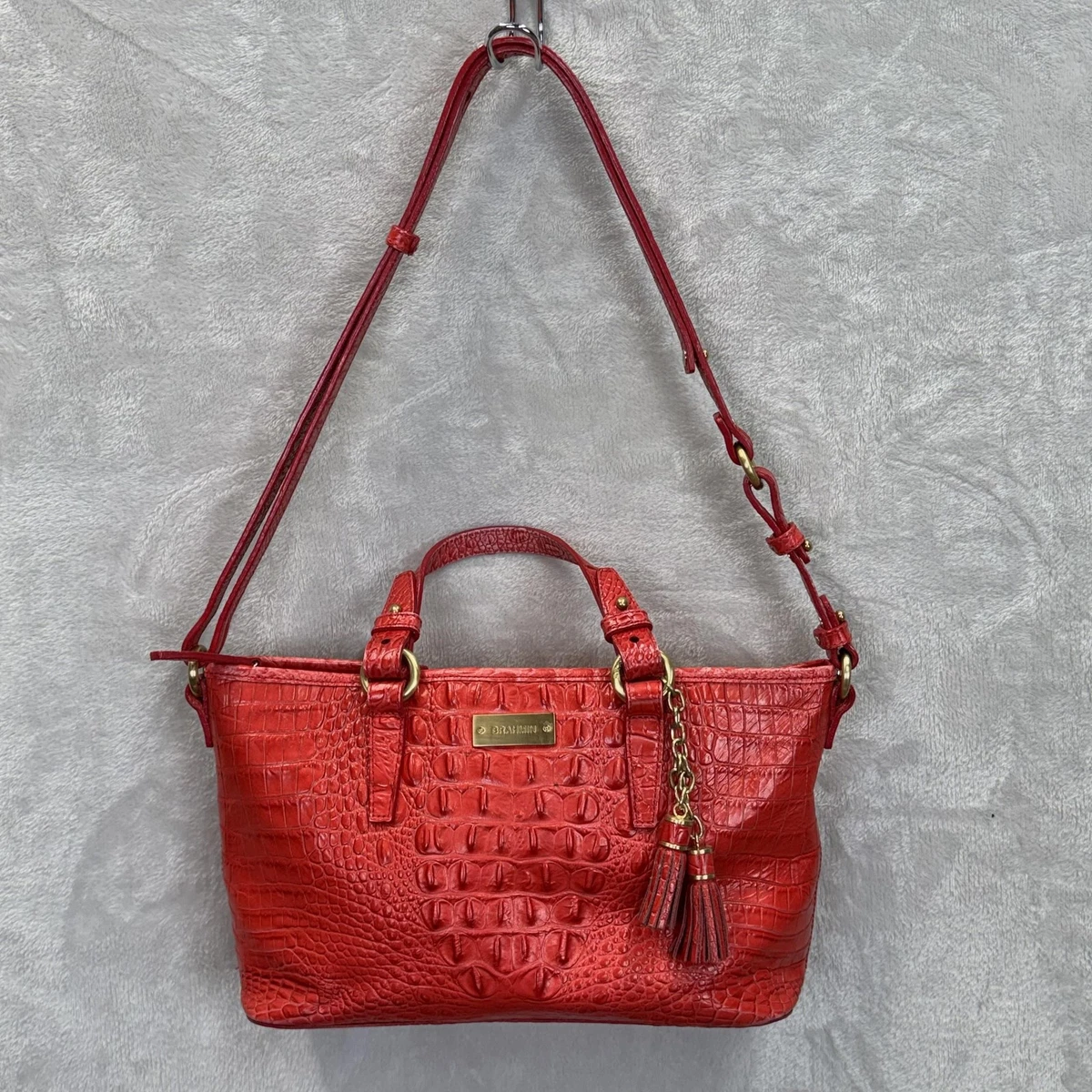 Women’s Brahmin Melbourne Red Crocodile Embossed Leather Drawstring Backpack Brahmin Melbourne Collection Dartmouth Crocodile-Embossed  main image 3