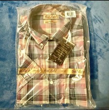 Large Dark Blue Roundtree Yorke Gold Label Plaid Short Sleeve Button Non-Iron