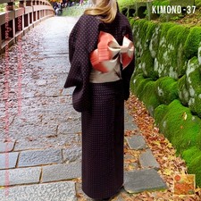 Vintage Japanese Kimono Black Red Kasuri Pattern Elegant Traditional Robe