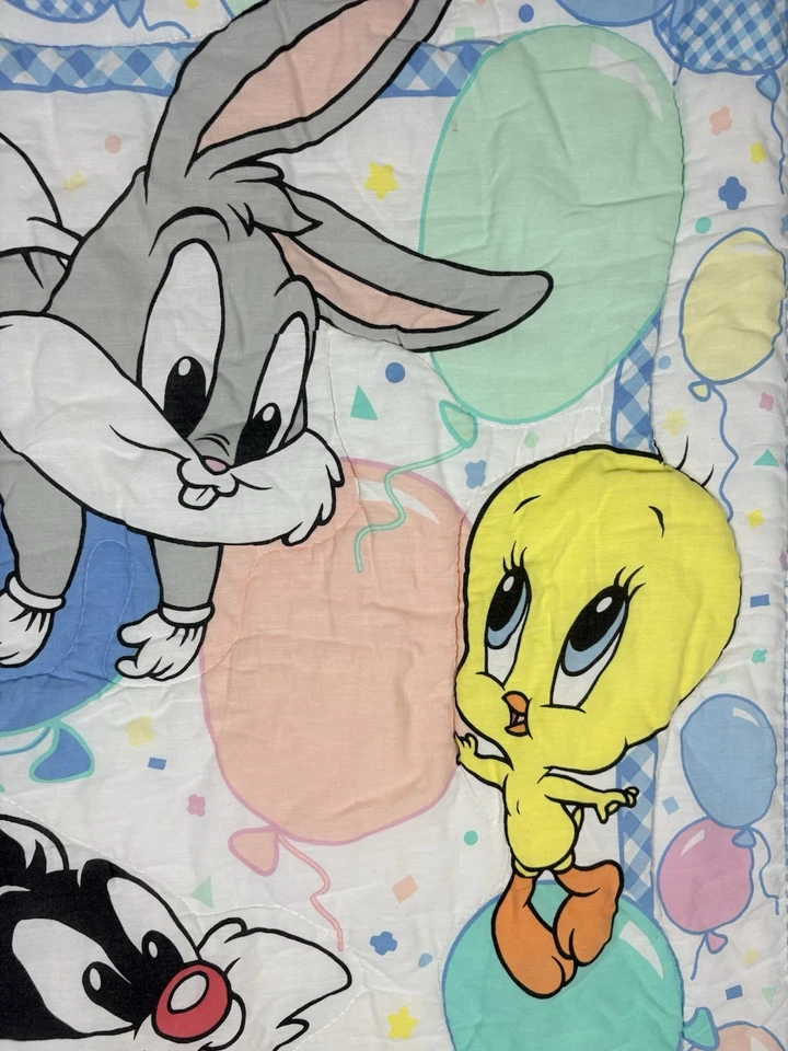 Vtg Baby Looney Tunes Baby Blanket Tweety Sylvester Bugs Crib Nursery Quilted - Image 4 of 4