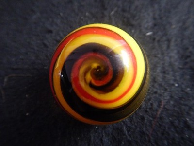 Large Handmade art glass Marble red yellow black spiral swirl multicolor display