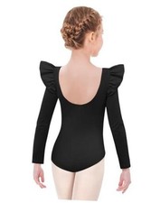 Ruffle Long Sleeve Leotard for Girls Ballet Leotards Low Back 6-7 Years Black