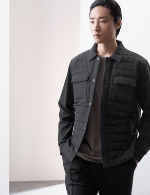 Marks & Spencer Herren Schwarz Baumwolle Normal Langarm Männer Overshirt - M&S