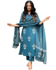 GoSriKi Women's Rayon Blend Straight Printed Kurta with Pant & Dupatta (Jimny...